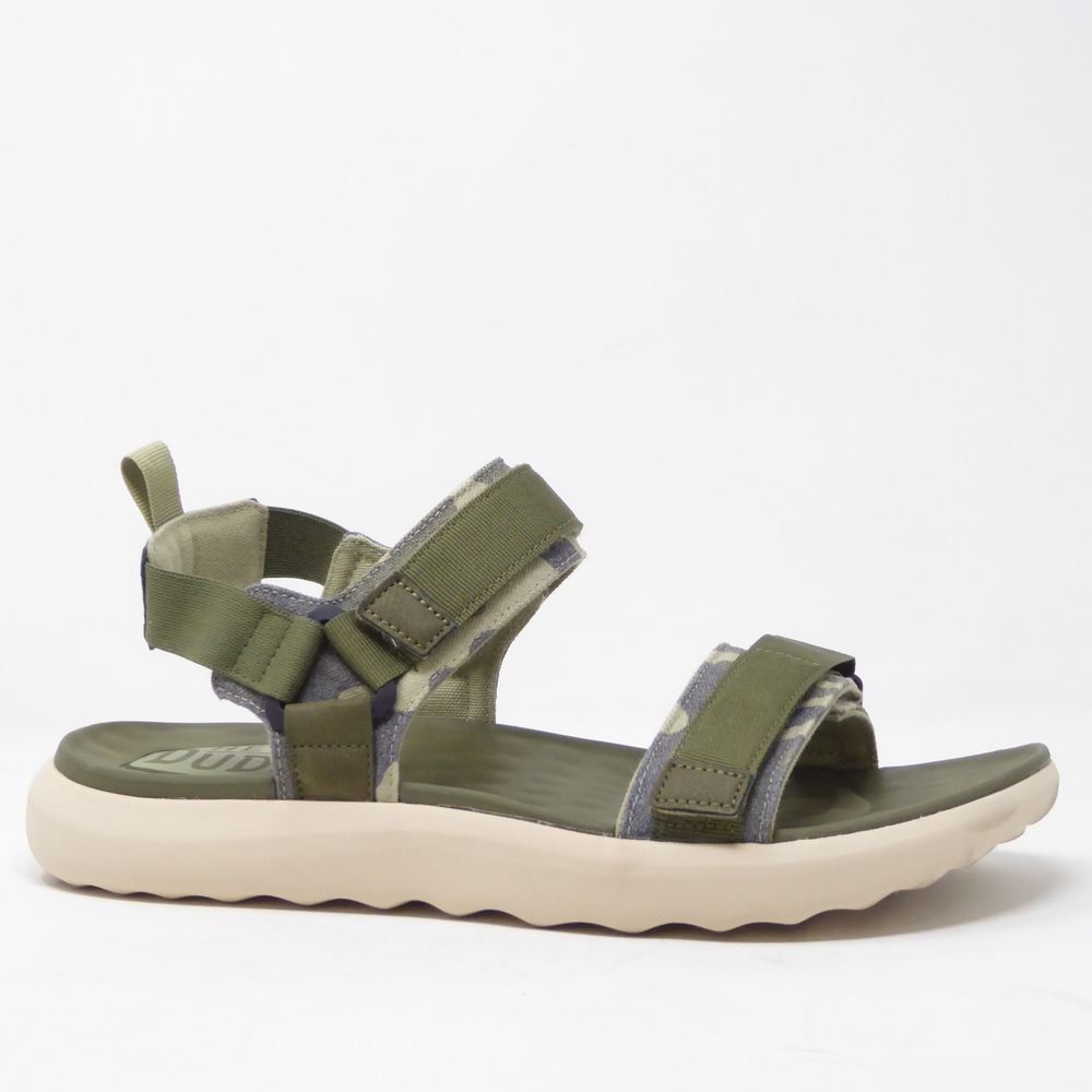 Hey Dude Mens Carson Sandal Sport Mode Green Camo Hook Loop Adjustable Size 11